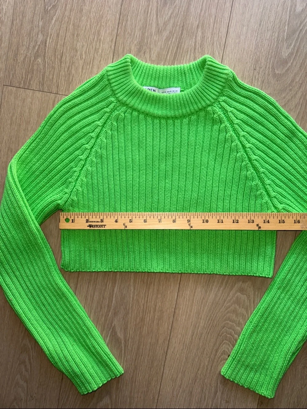 Zara Cropped Ribbed Crewneck Sweater Lime Green Size XS